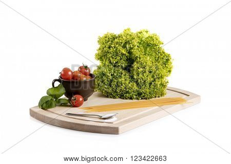 Food ingridients on wooden cutting board