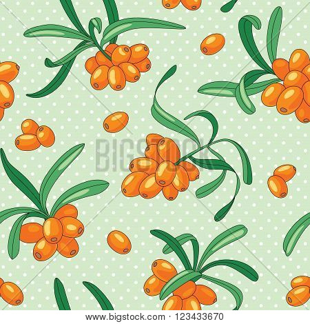 Seamless pattern with juicy sea buckthorn. Vector illustration.