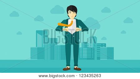 Businessman taking off jacket.