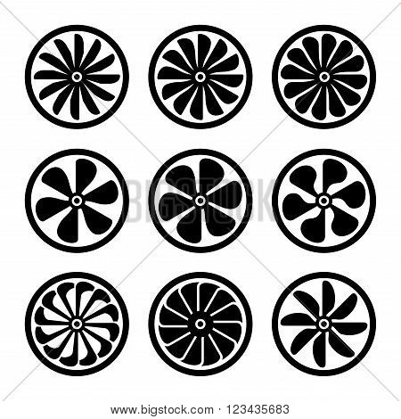 Turbines Icons Set. Turbojet Engine Power. Vector illustration