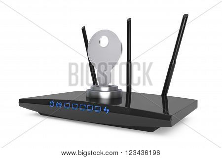 Wifi Security Concept. 3d Modern WiFi Router on a white background. 3d Rendering