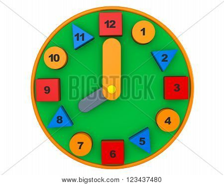 Colorful toy clock on a white background. 3d rendering