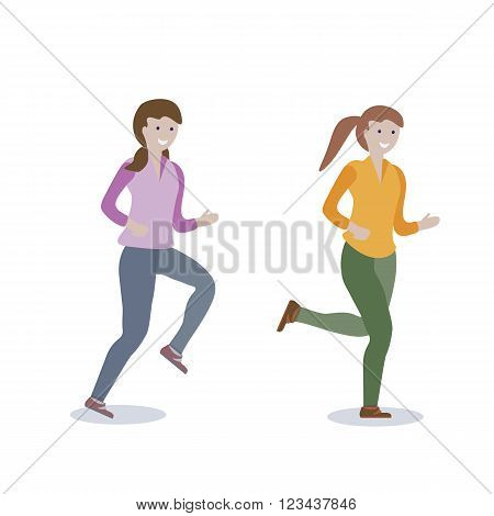 Running girls. Lifestyle Vector Illustration flat design