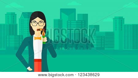 Woman smoking cigar.