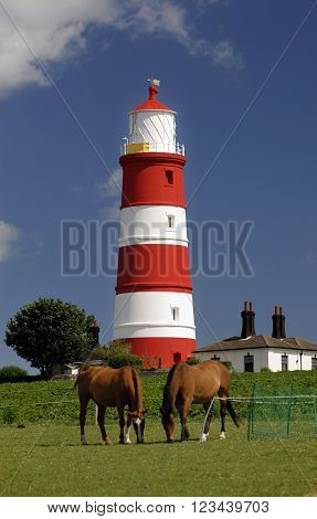Happisburgh lighthouse on the North Norfolk coast built in 1790 is the only independently operated lighthouse in Great Britain.
