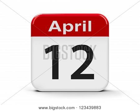 Calendar web button - Twelfth of April - International Day of Human Space Flight and Cosmonautics Day, three-dimensional rendering, 3d illustration
