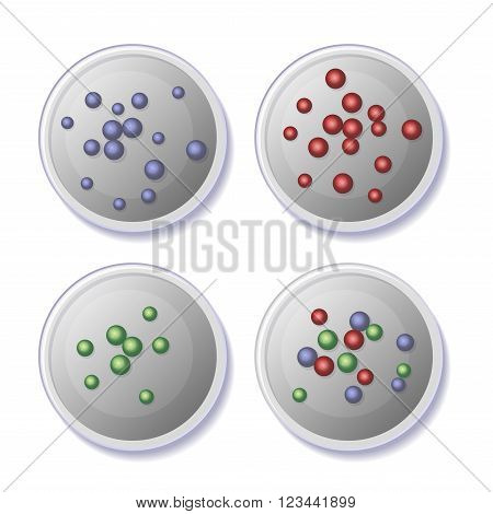 Petri Dishes with Bacteria Icons Set. Vector illustration