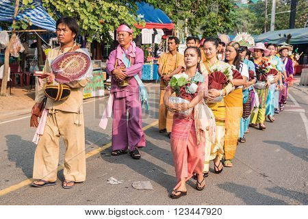 CHIANG MAI THAILAND - MARCH 27 : Poy Sang Long festival A Ceremony of boys to become novice monk parade around township to Ku Tao temple on March 27 2016 in Chiang mai Thailand.