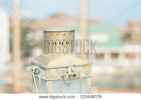 a lamp in an oasis town in the desert