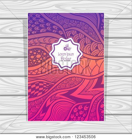 Flyer  Template  Zen doodle or Zen tangle texture or pattern  in lilac orange pink for  wallpaper or for decorate package clothes  or different things
