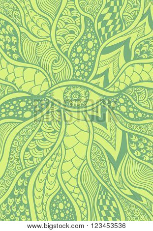 Zen doodle or Zen tangle texture or pattern with eye  in olive light  green for  wallpaper or for decorate package clothes or different things