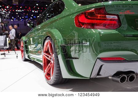 GENEVA, SWITZERLAND - MARCH 1: Geneva Motor Show on March 1, 2016 in Geneva, AC Schnitzer ACL2, rear light closeup view