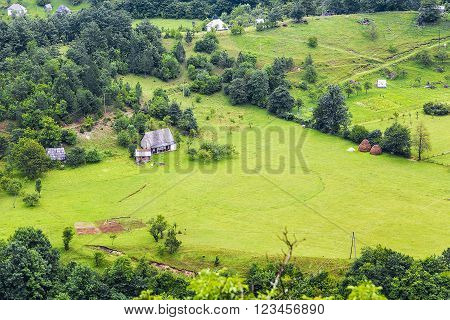 The house and field in the summer.