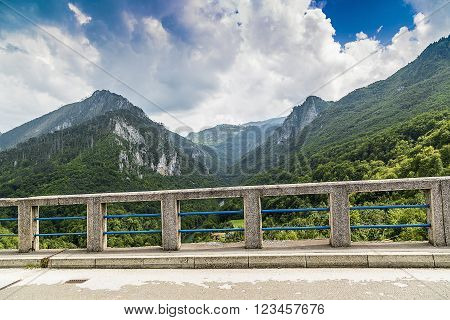 The mountains of Montenegro from the bridge on a summer day.