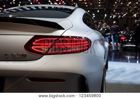 GENEVA, SWITZERLAND - MARCH 1: Geneva Motor Show on March 1, 2016 in Geneva, Mercedes-AMG C 63 S Coupe, taillight