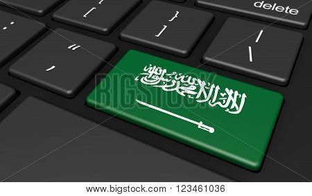 Saudi Arabia digitalization and use of digital technology with the Saudi Arabian flag on a computer key 3d illustration.