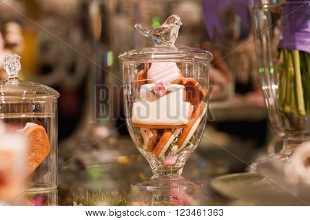 eco-friendly French makarons cake on the table.