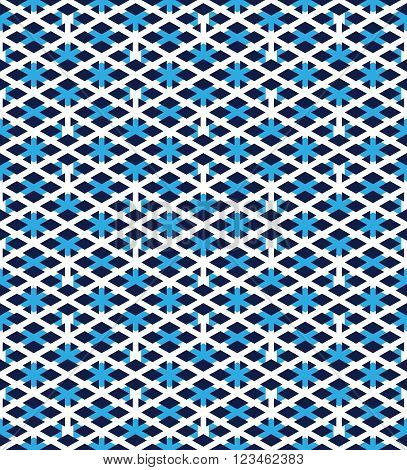 Blue abstract seamless pattern with interweave lines. Vector overlay pattern with geometric figures. Endless decorative background. Ornate backdrop with rhombs.