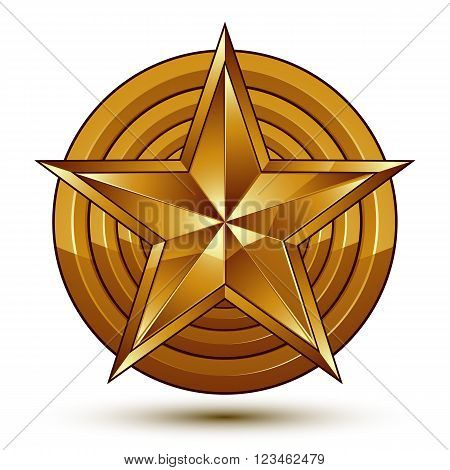 3D Vector Classic Royal Symbol, Sophisticated Golden Star Emblem Isolated On White Background, Gloss