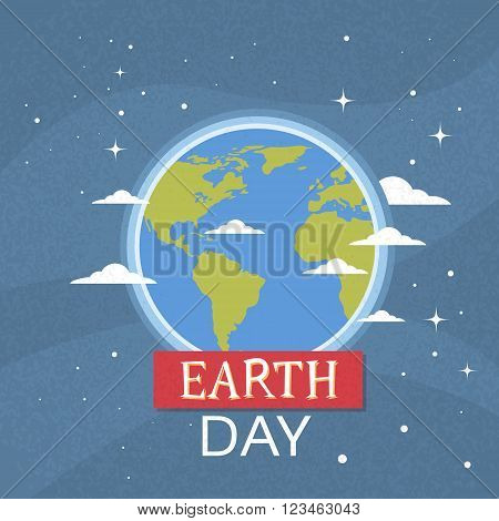 Earth Day World National April Holiday Globe Nigth View Emblem Ecological Protection Concept Flat Vector Illustration