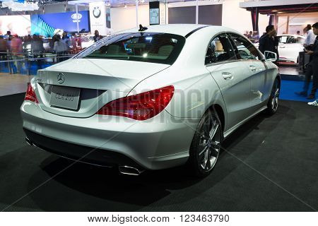NONTHABURI - MARCH 23: NEW Mercedes Benz CLA 200 urban on display at The 37th Bangkok International Motor show on MARCH 23, 2016 in Nonthaburi, Thailand.