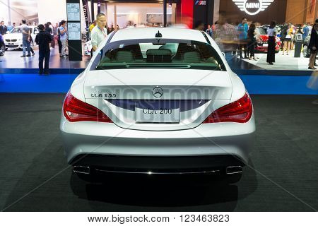 NONTHABURI - MARCH 23: NEW Mercedes Benz CLA 200 urban on display at The 37th Bangkok International Motor show on MARCH 23, 2016 in Nonthaburi, Thailand.