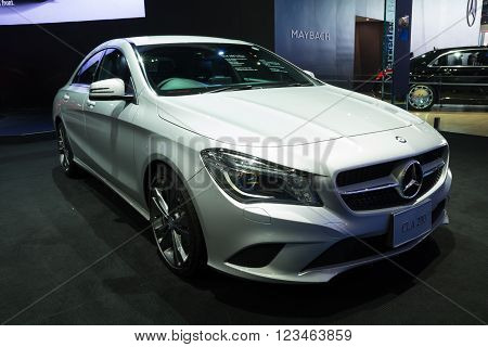 NONTHABURI - MARCH 23: NEW Mercedes Benz CLA 200 urban on display at The 37th Bangkok International Motor show on MARCH 23, 2016 in Nonthaburi, Thailand.