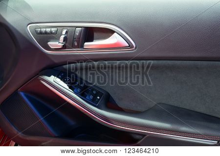 Nonthaburi - March 23: Door Panel With Power Window Controller Of New Mercedes Benz A45 Amg Premium