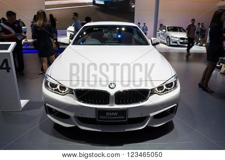 NONTHABURI - MARCH 23: NEW BMW 420d Convertible on display at The 37th Bangkok International Motor show on MARCH 23, 2016 in Nonthaburi, Thailand.