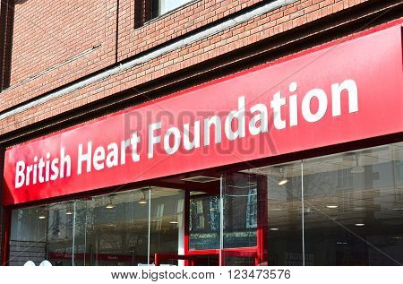 Doncaster, UK - march 14, 2016: The main display window in British Heart Foundation shop.