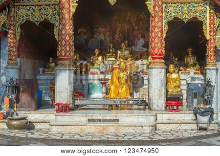 Wat Phra That Doi Suthep in Chiang Mai. This Buddhist temple founded in 1383 is the most famous in Chiang Mai.