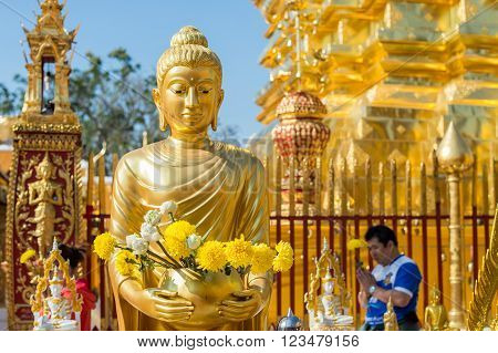 CHIANG MAI, THAILAND - FEBRUARY 5: Thai people worship at Wat Phra That Doi Suthep on February 5, 2016 in Chiang Mai. This Buddhist temple founded in 1383 is the most famous in Chiang Mai.