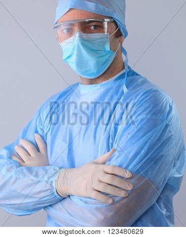 Surgeon in uniform close-up ready to step.