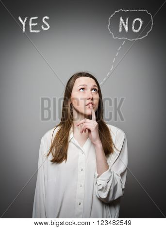 Girl in white is full of doubts and hesitation. Yep concept.