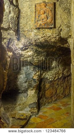 BETHLEHEM, PALESTINE - FEBRUARY 18, 2016: The old stone corridor in the caves under the Church of the Nativity on February 18 in Bethlehem.
