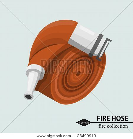 Hose for fire fighting. Isometric vector illustration