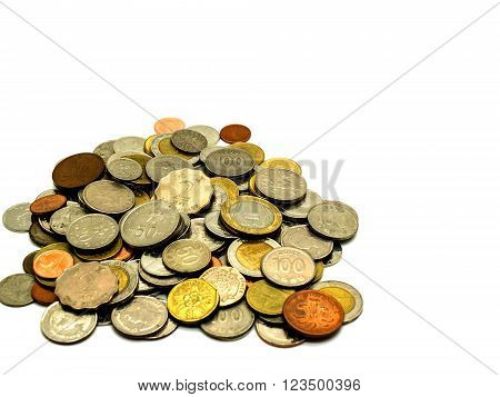 International old coin on white background selective focus