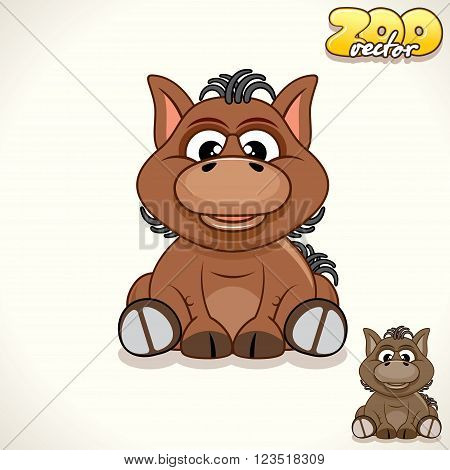 Cute Cartoon Little Pony. Vector Illustration Zoo