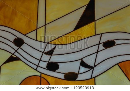 colored glass, music notes, mosaic, yellow, geometric
