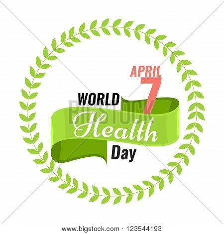Creative sign or logo for 7 April - World Health Day Greeting stock vector. Green ribbon banner. Solid flat color design for Health Day concept