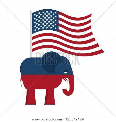 Republican Elephant. Symbol of political party in America. Political illustration for elections in America. USA Flag