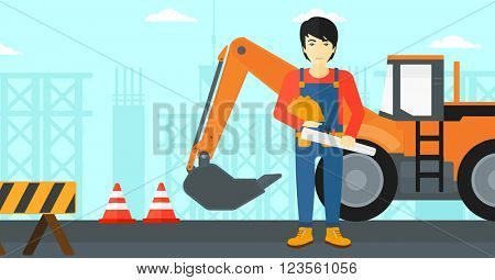 Engineer with hard hat and blueprint.