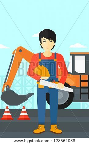Engineer with hard hat and blueprint.