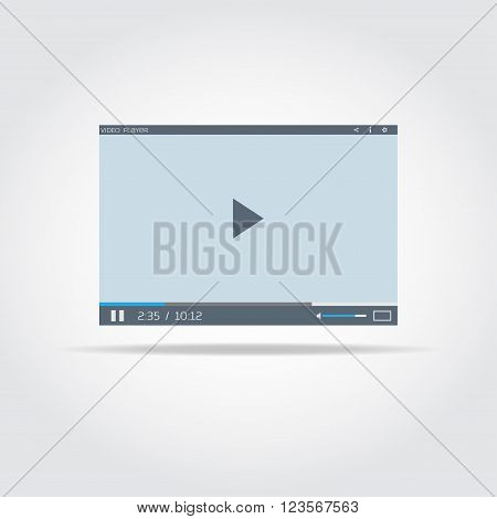 Template of flat video player with buttons and icons in minimalist style.