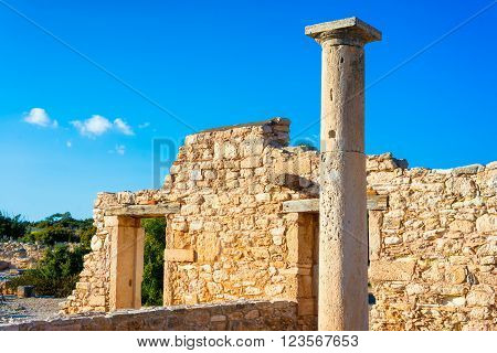 Ancient column at Sanctuary of Apollo Hylates. Limassol District. Cyprus.