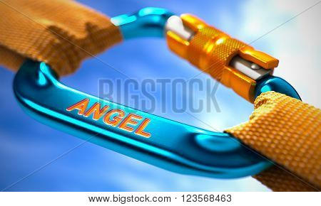 Angel on Blue Carabine with a Orange Ropes. Selective Focus. 3D Render.