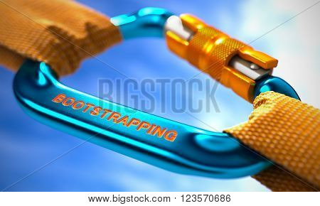 Bootstrapping on Blue Carabine with Orange Ropes. Focus on the Carabine. 3D Render.
