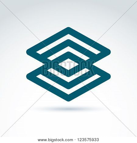 Vector Abstract Intersected Monochrome Rhombs, Intertwined Diamonds Isolated On White Background. Co