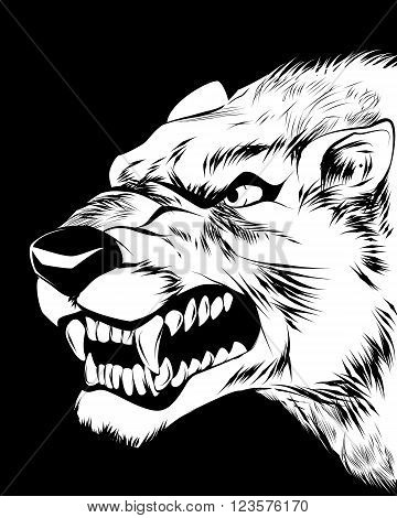 Vector illustration of a wolfish grin on black