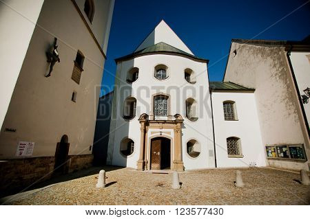 ROTTENBUCH GERMANY - JUNE 18: The entrance to the Rottenbuch Abbey church (Kloster Rottenbuch) in romanesque style on june 18 2013 in Rottenbuch Germany.